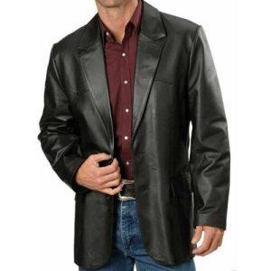 Genuine Black soft Lambskin Two Button Coat Men Leather Blazer Jacket Brand New