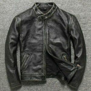 Biker Motorcycle Vintage Black Mens Cafe Racer Bomber Genuine Leather Jacket