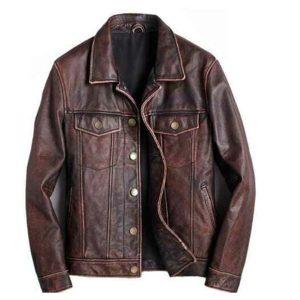 Cafe Racer Brown Slim Fit Trucker Biker Mens Vintage Genuine Cow Leather Jacket