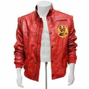 The Karate Kid Johnny Lawrence Cobra Kai Red Leather Jacket Bomber Jacket Coat