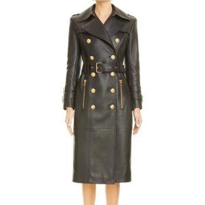 Women Long Leather Trench Coat