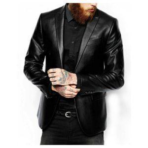 Men's Black Genuine Lambskin Blazer Two Button Slim Fit Coat Real Leather Jacket