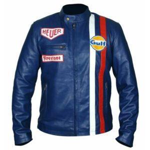 Steve McQueen Le Mans Driver Grandprix Gulf Motorcycle Leather Jacket