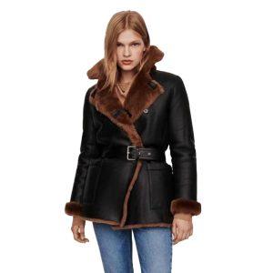 Women Fur Coat | Women Fur Jacket | B3 Bomber Shearling Coat | B3 Flight Aviator Pilot Jacket | Ladies Vintage Coat | Sherpa Leather Jacket