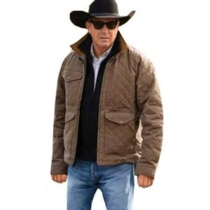 Kevin Costner John Dutton Season 4 Men's Yellowstone Brown Cotton Quilted Jacket